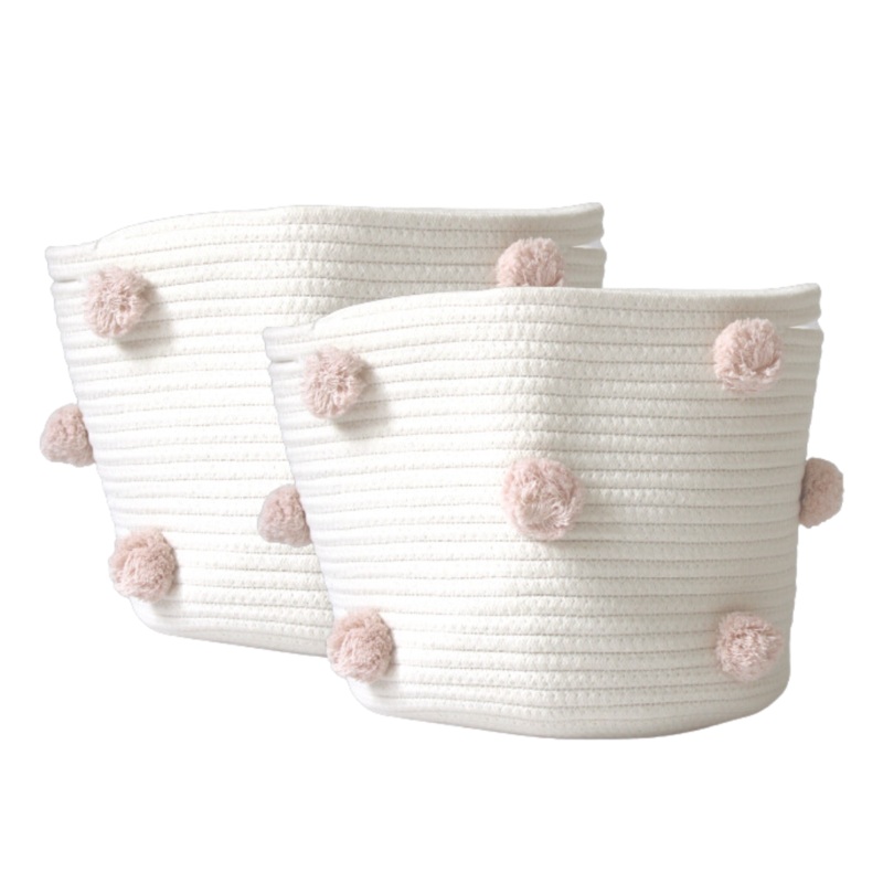 Set of 2 – Blush Pom Basket – Medium