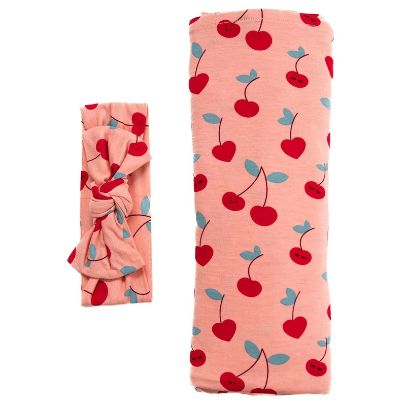 Little Sleepies Bamboo Viscose Swaddle + Headband Set – Cherry on Top