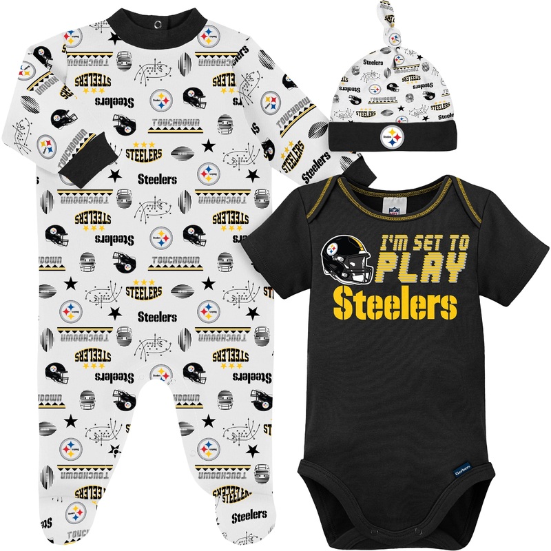 3-Piece Baby Boys Pittsburgh Steelers Bodysuit, Sleep ‘N Play, and Cap Set