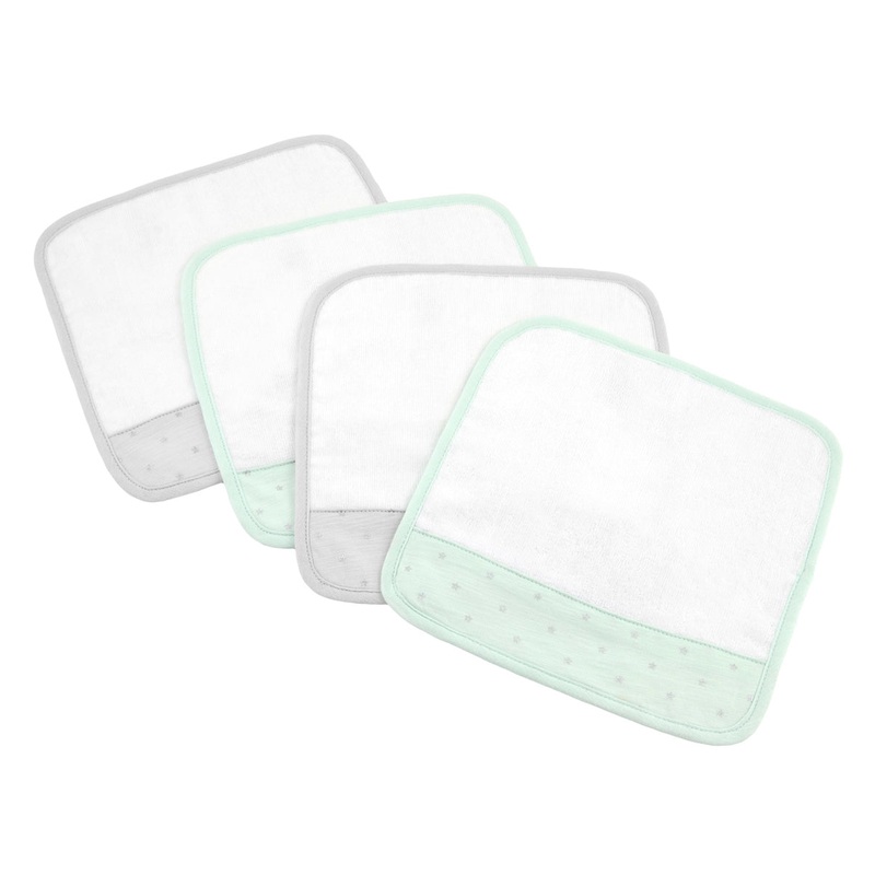 Just Born Washcloths, 4-Pack – Mint/Gray