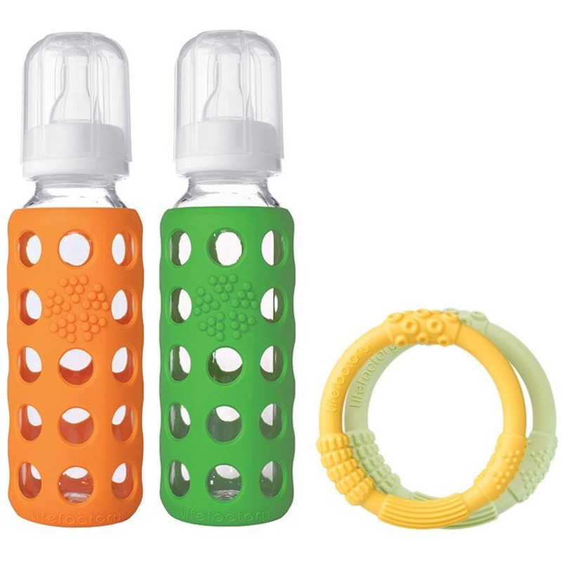 Lifefactory Glass Baby Bottle Gift Set, 9oz – Orange/Grass Green