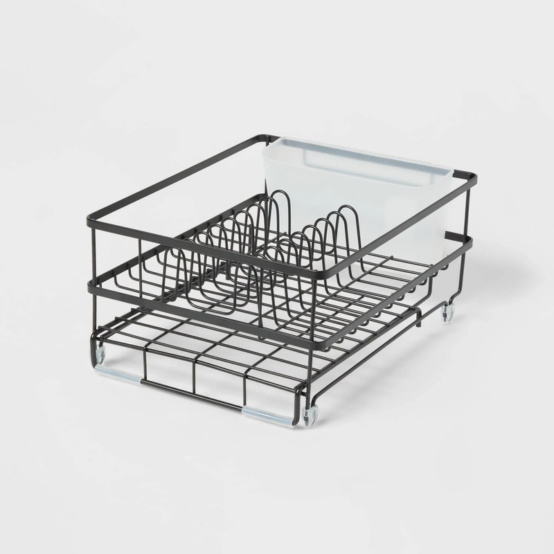 Space Saver Steel Dish Rack with Utensil Tray Black
