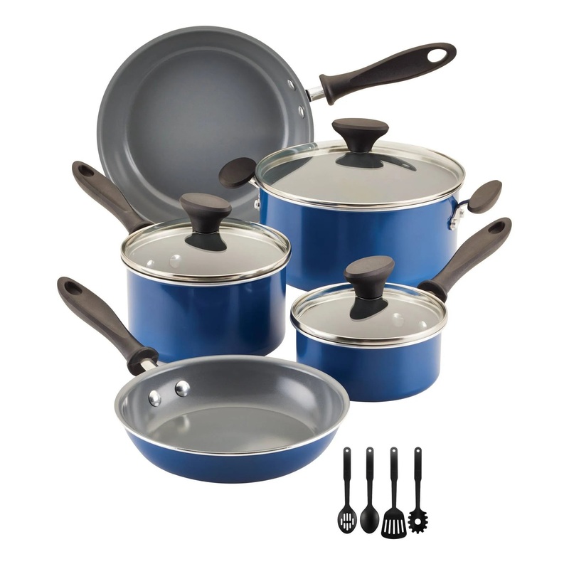 12pc Reliance Pro Ceramic Nonstick Ceramic Cookware Set- Gray/Teal