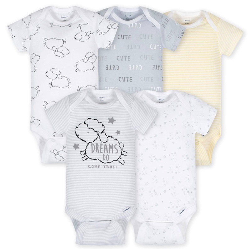 5-Pack Baby Neutral Lamb Short Sleeve Onesies Bodysuits