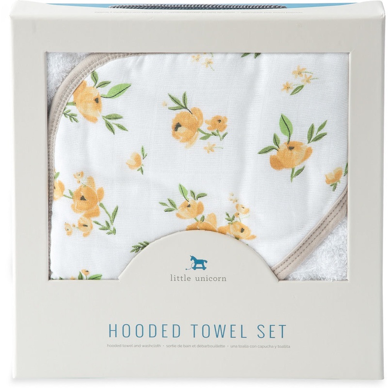 Little Unicorn Cotton Hooded Towel & Washcloth – Yellow Rose