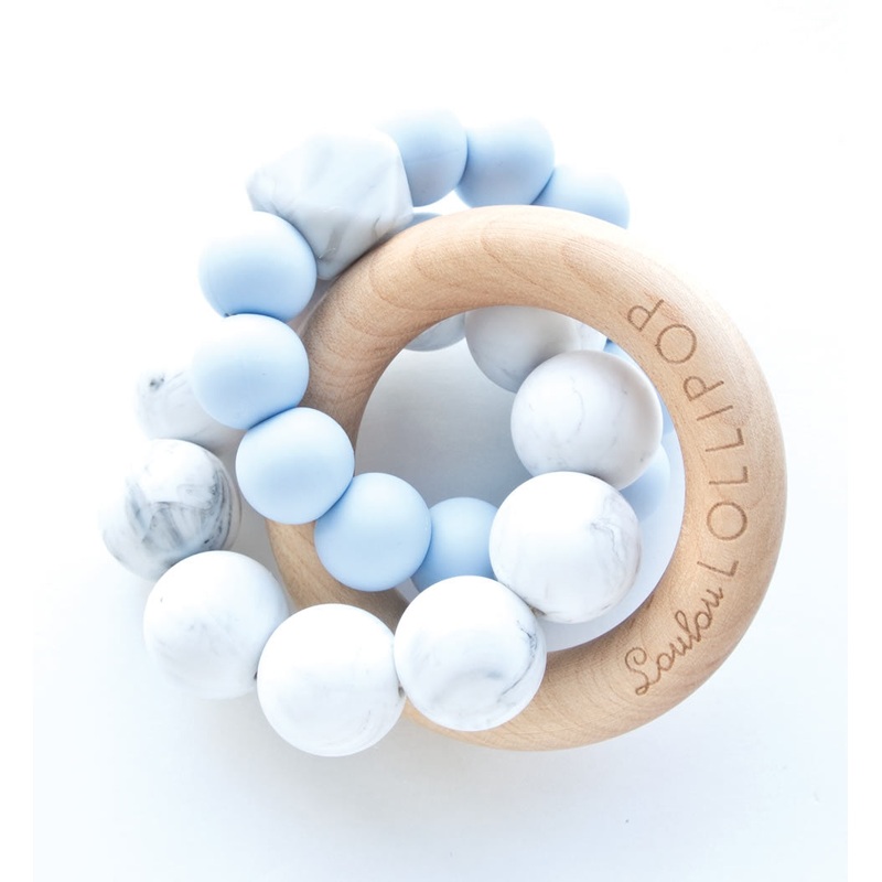 Loulou Lollipop Trinity Wood + Silicone Teether – Baby Blue