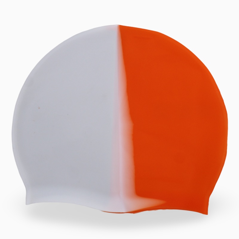 Silicone Swim Cap for Kids  White & Orange