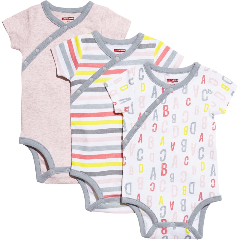 Skip Hop ABC-123 Short Sleeve Bodysuit Set, 3-Pack – Pink (6 Months)