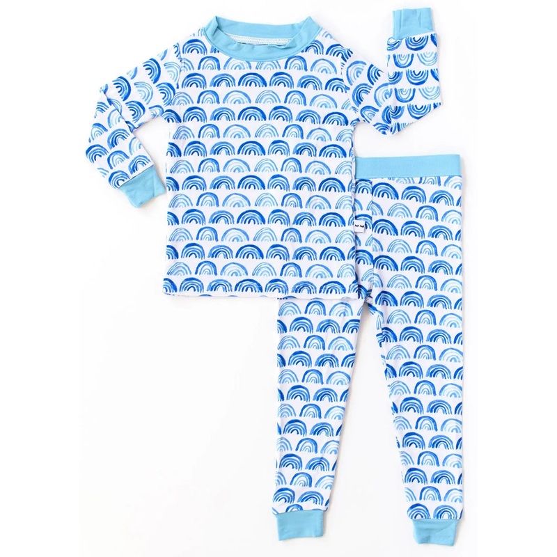 Little Sleepies Two-Piece Bamboo Viscose Pajama Set – Blue Rainbows, 9/10