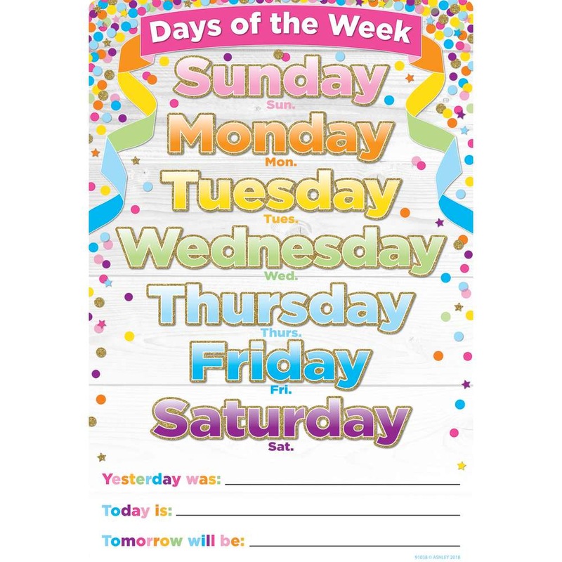 Smart Poly Chart 13″X19″, Confetti Days Of The Week