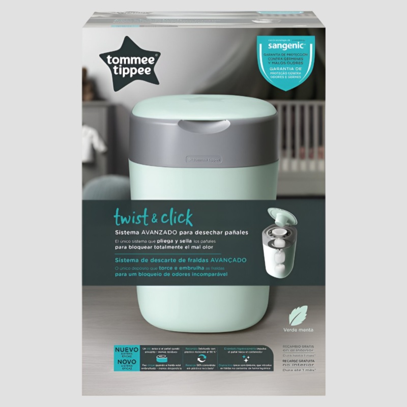Tommee Tippee Twist & Click Sangenic Nappy Disposal Bin  Green