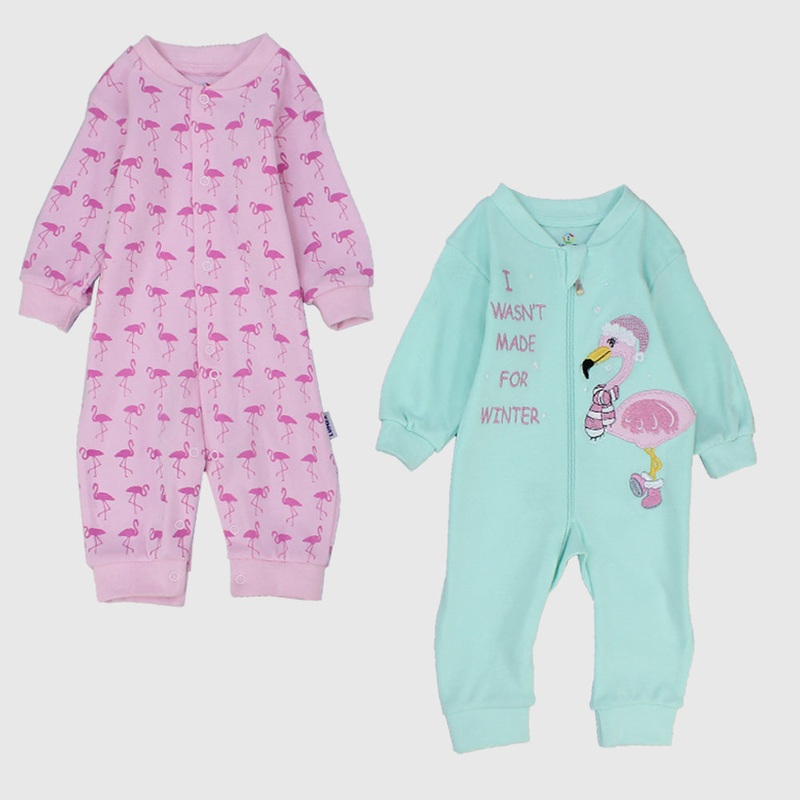 Winter Flamingo Long-Sleeved Footless Onesie (Pack Of 2)