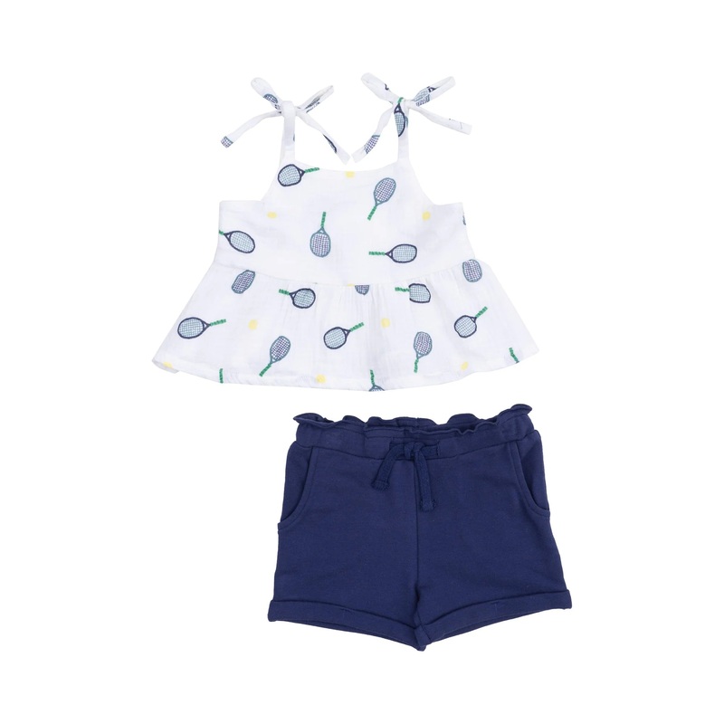 Tennis Peplum Tank With Smocking Muslin And Paperback Short French Terry