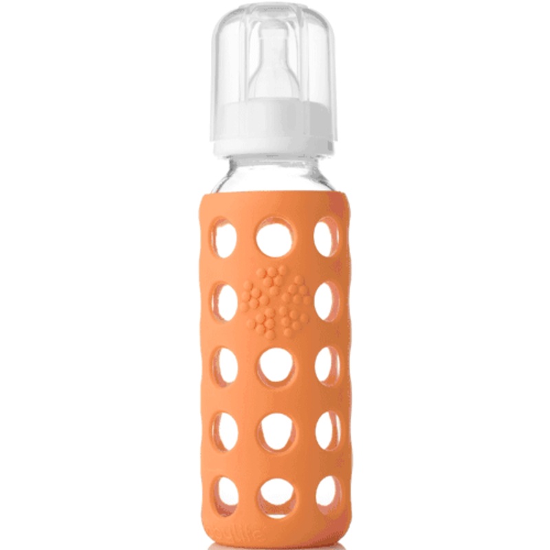 Lifefactory Glass Baby Bottle with Silicone Sleeve 9 oz in Orange