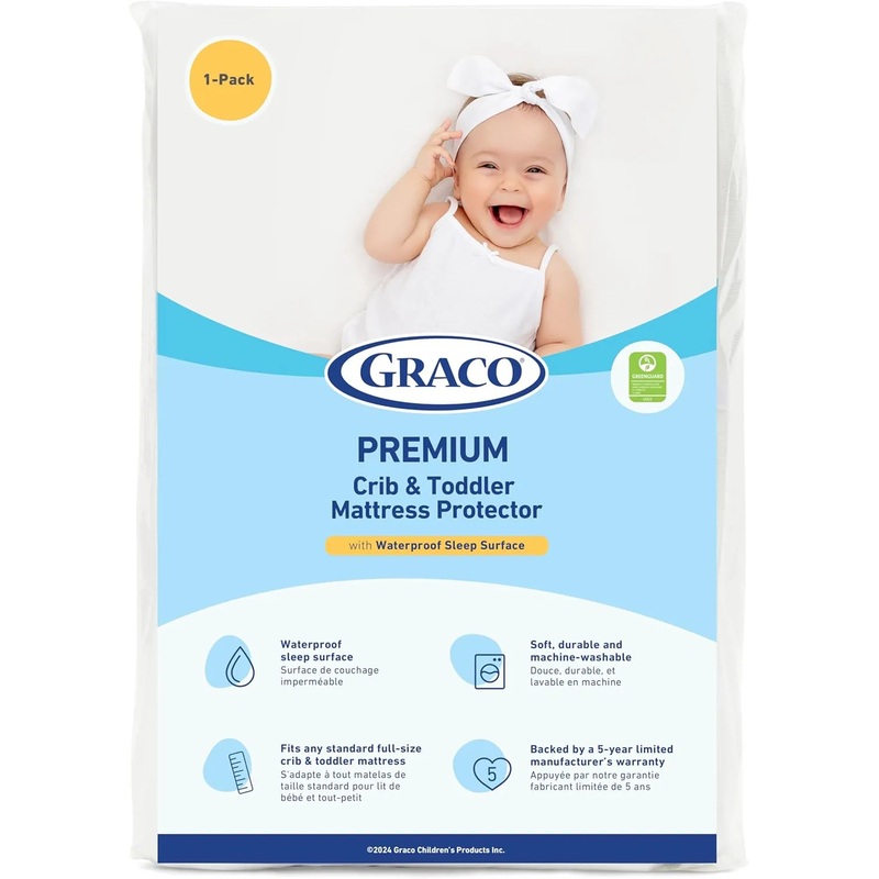 Graco Premium Waterproof Crib and Toddler Mattress Protector White 1 Pack