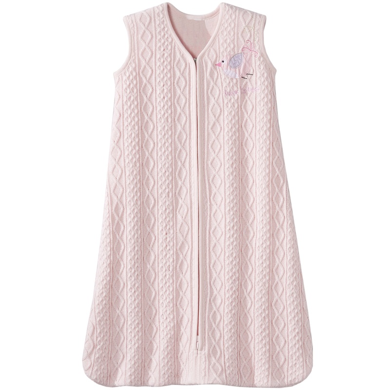 Halo SleepSack 100% Cotton Cable Sweater Knit Wearable Blanket in Pink Bird – Medium