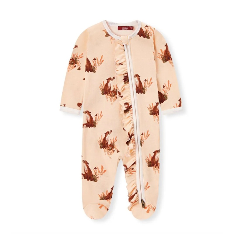 Milkbarn Zipper Footed Romper With Ruffle – Floral Fox