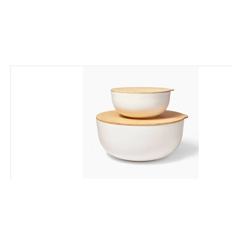 4pc (set of 2) Plastic Mixing Bowl Set with Bamboo Lids Cream – Figmint