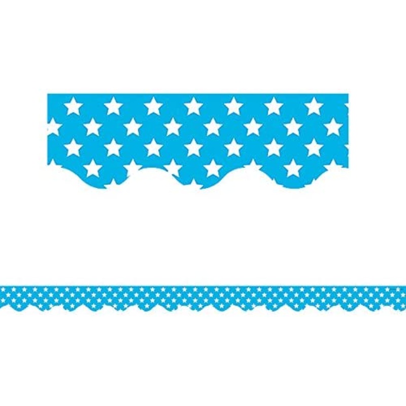 Aqua with White Stars Scalloped Border Trim(DISC)