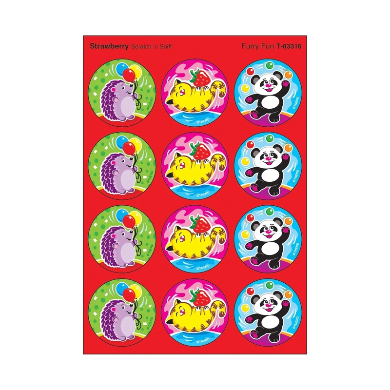 Furry Fun, Strawberry scent Scratch ‘n Sniff Stinky Stickers  Large Round