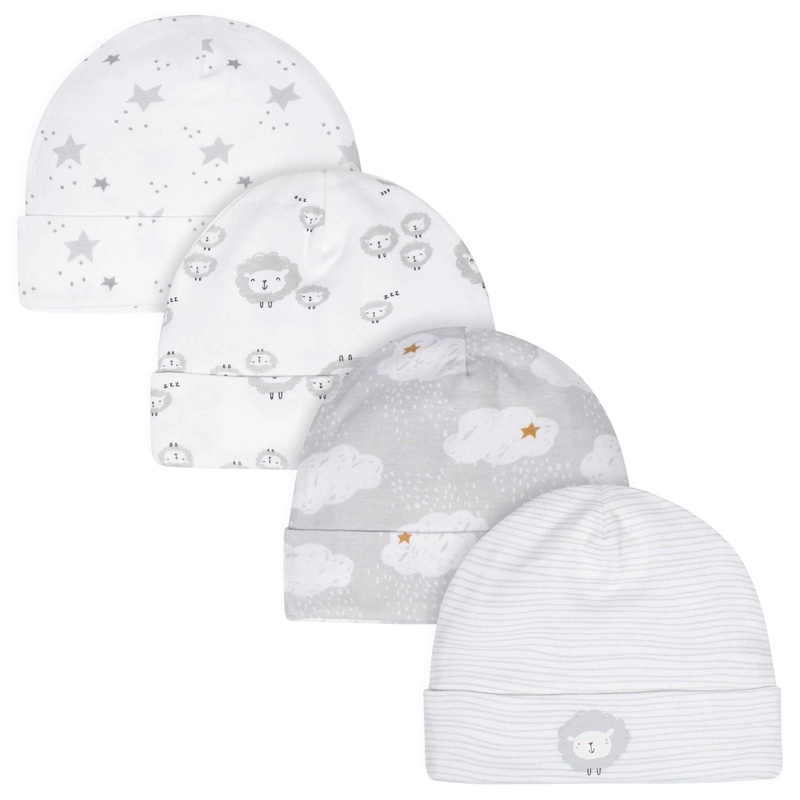 Gerber 4-Pack Baby Neutral Sheep Caps