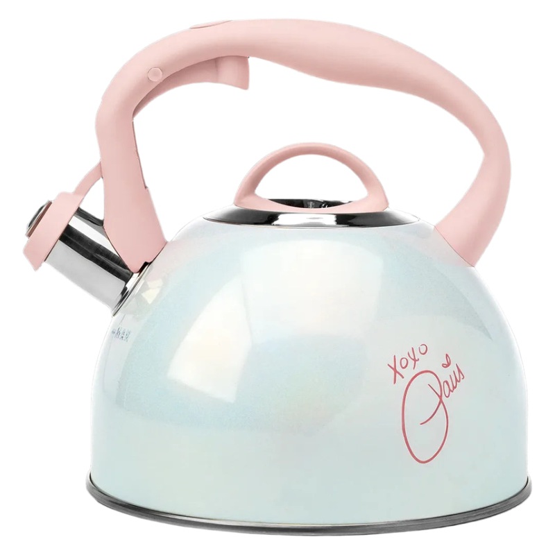 2Qt Tea Kettle White w Paris Signature Iridescent – White