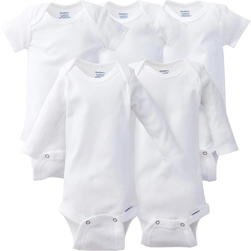 5-Piece White Assorted Long & Short-Sleeve Onesies Bodysuits