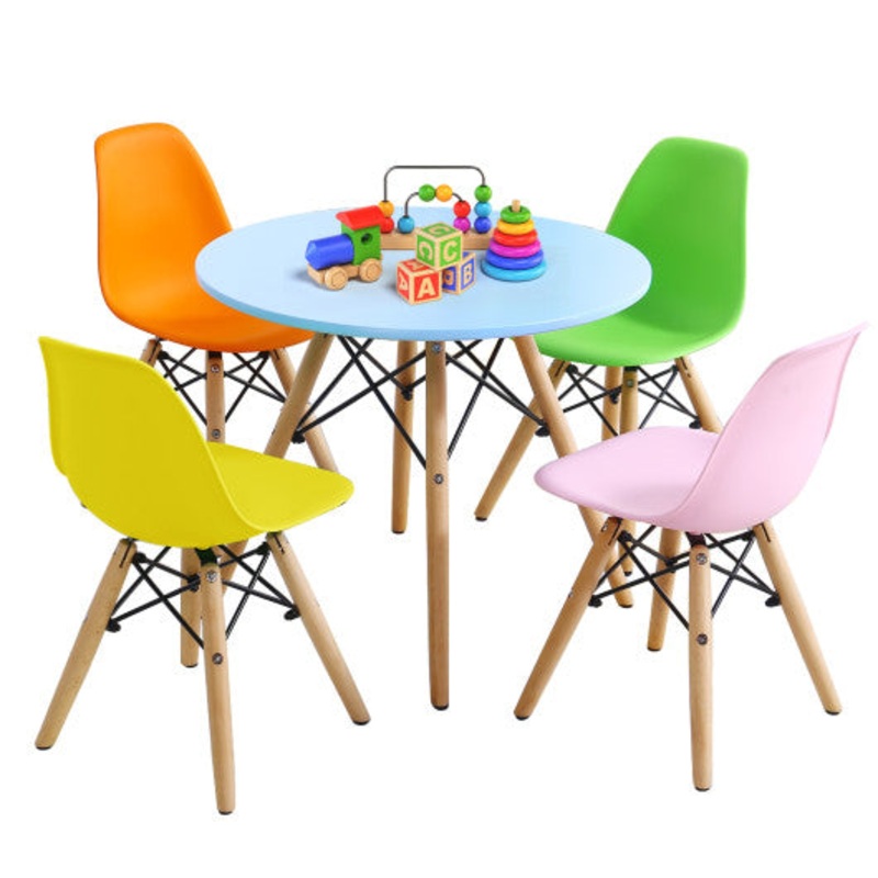 5 Pieces Kid’s Colorful Set With 4 Armless Chairs-Multicolor