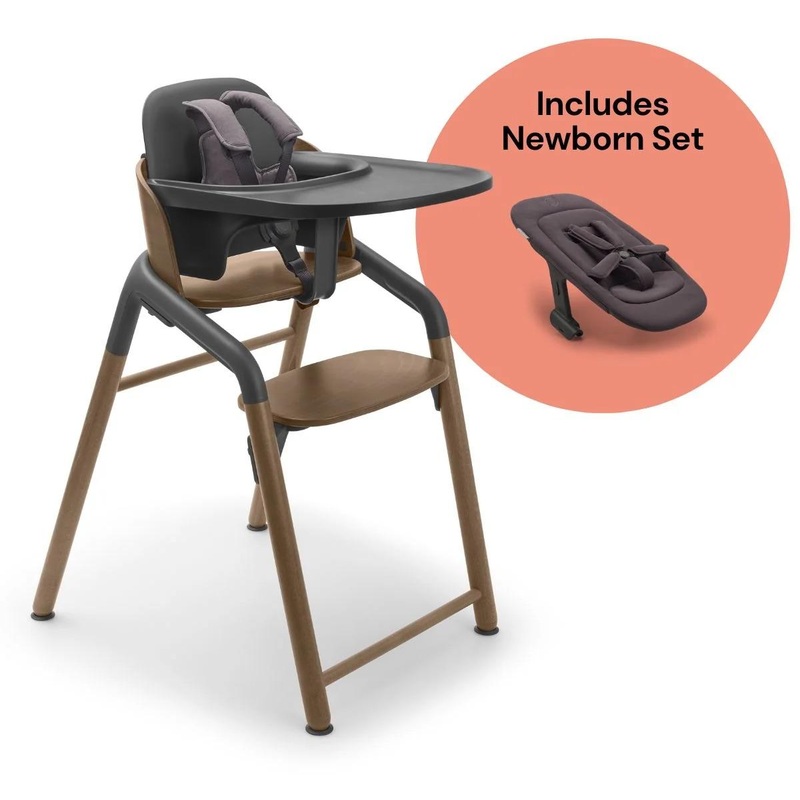 Bugaboo Giraffe Complete High Chair + Newborn Set Bundle – Warm Wood / Grey / Tornado Grey