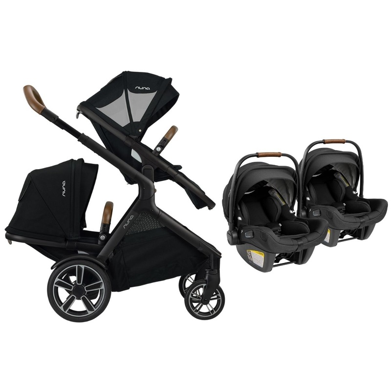 Nuna DEMI Grow + PIPA Lite RX Twin Travel System with Aire Protect Canopy + Classic Canopy – Caviar