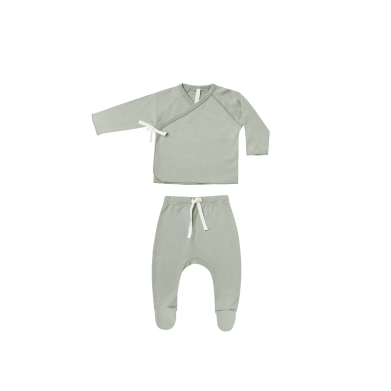 Quincy Mae Wrap Top + Footed Pant Set – Sage