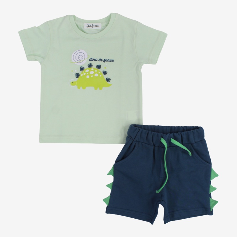 Baby Boys Cotton 2-Piece Outfit Set – Mint with Dino in Space Print