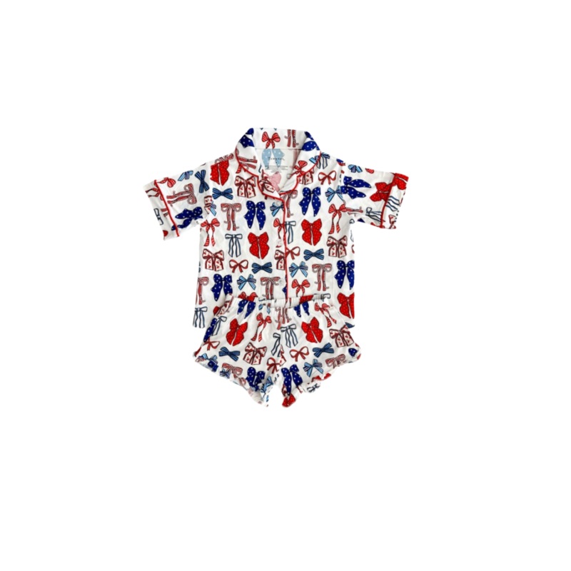 Button Up Short Pajama Set – Red, White & Blue