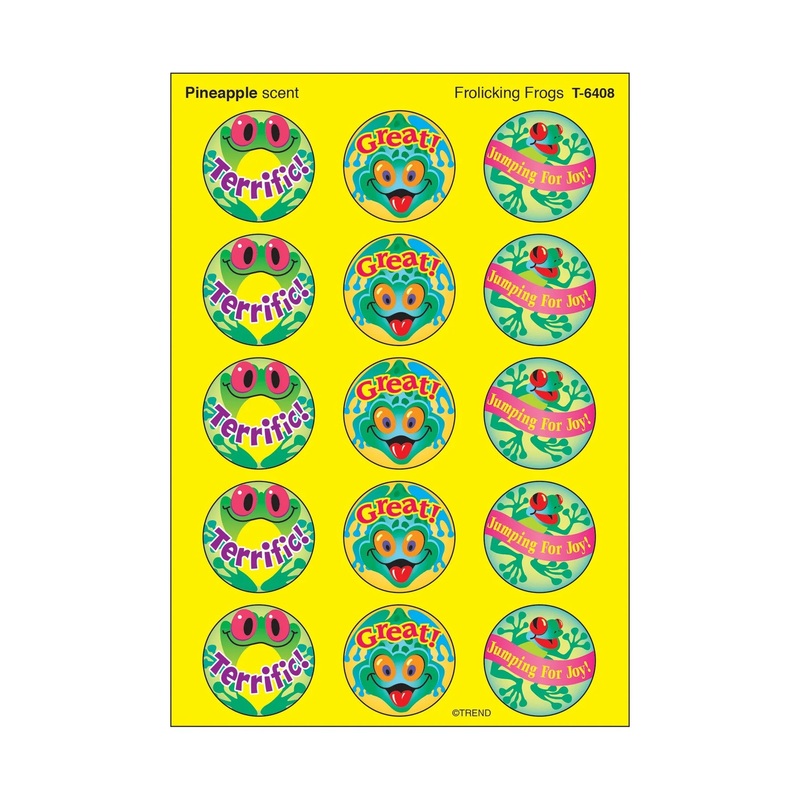 Frolicking Frogs, Pineapple scent Scratch ‘n Sniff Stinky Stickers  Large Round