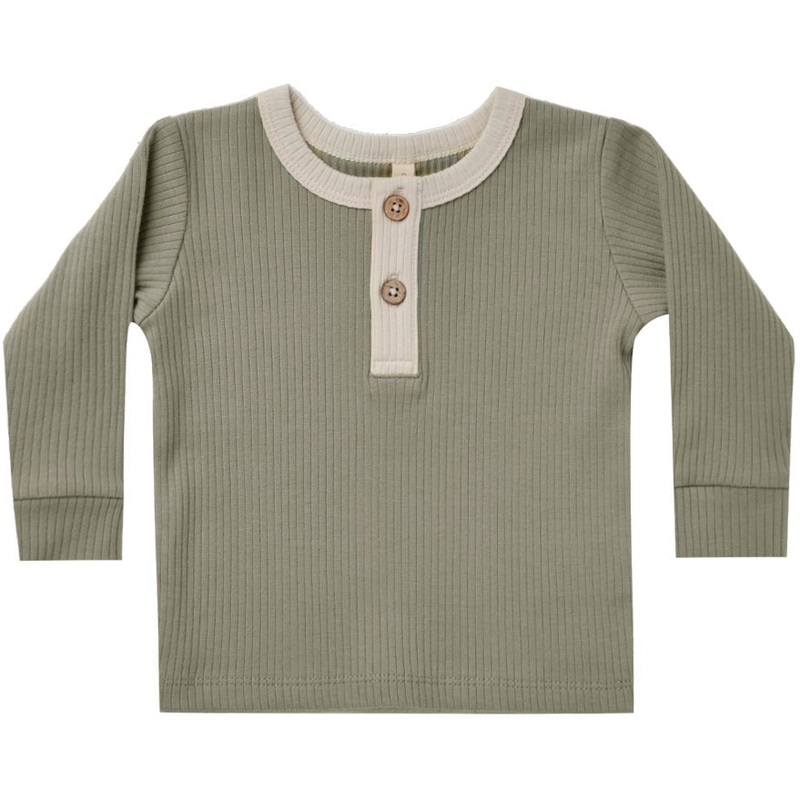 Quincy Mae Ribbed Long Sleeve Henley | Fern