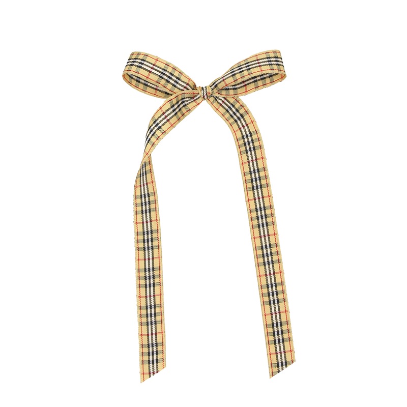 Ribbon Bow – Tan Plaid Sash Clip