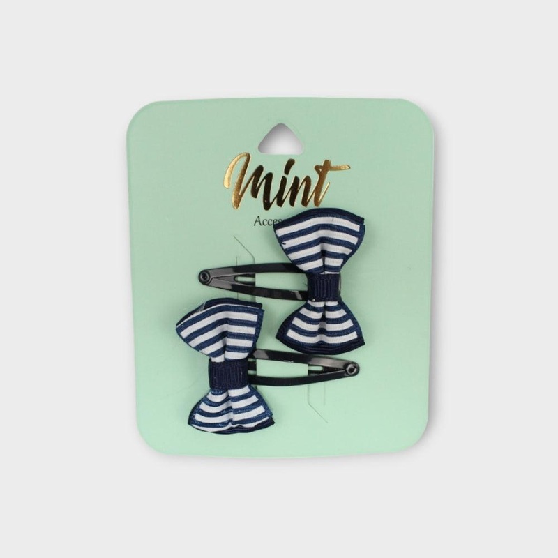 Navy Tic Tack With A Navy Striped Bow (Pack Of 2)