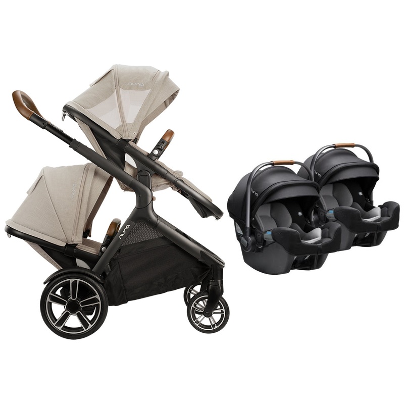 Nuna DEMI Grow + PIPA RX Twin Travel System with Aire Protect Canopy + Classic Canopy – Hazelwood / Caviar