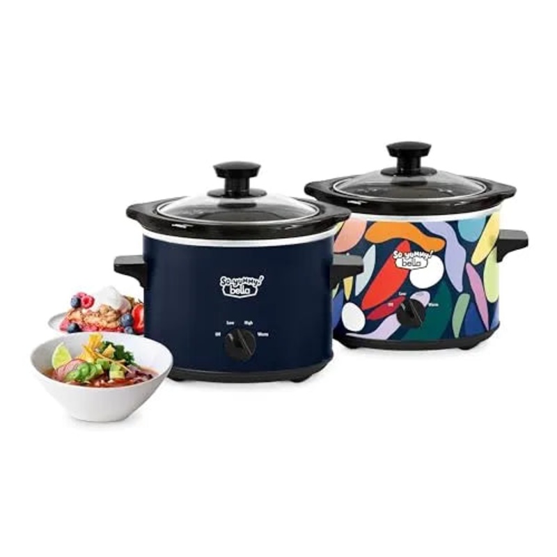 So Yummy by Bella 2.0qt Twin Set Slow Cooker Navy and Abstract Pattern