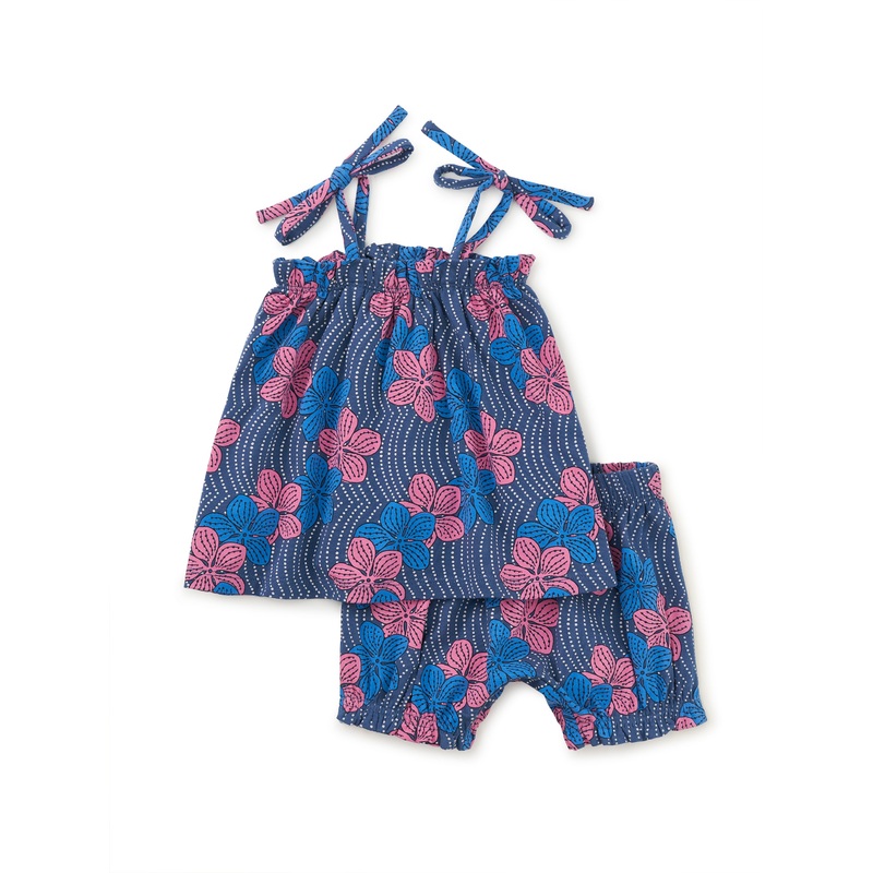 Tea Collection Tie Shoulder Baby Set – Wavy Plumeria