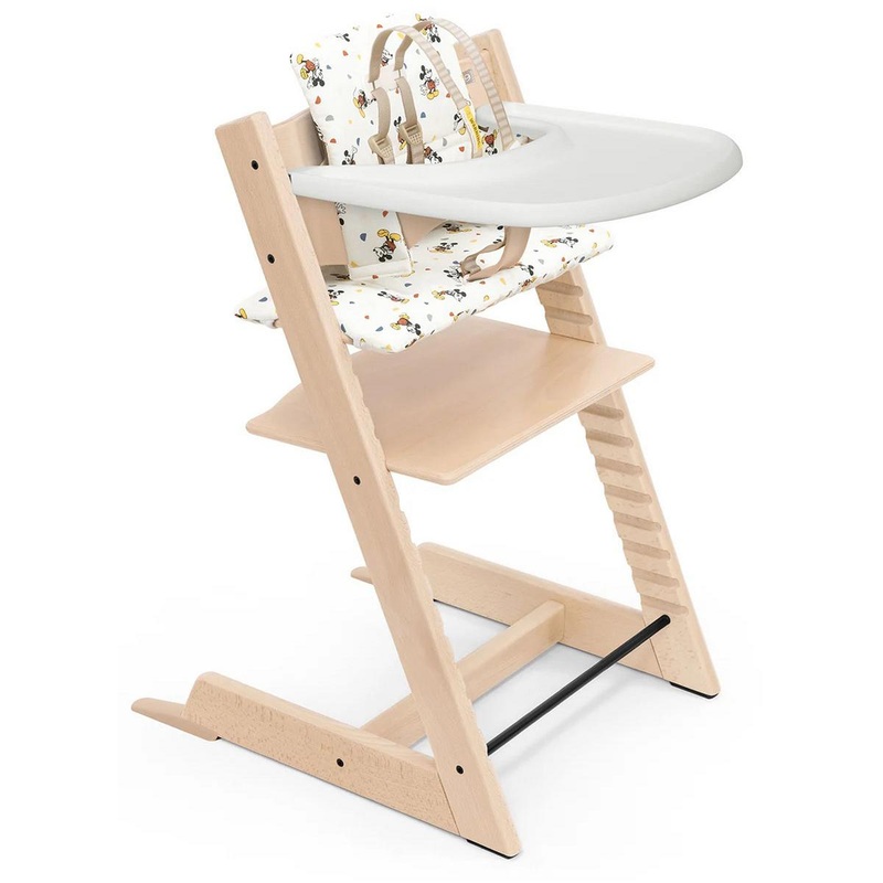 Tripp Trapp OPEN BOX High Chair and Cushion with Stokke Tray – Natural / Mickey Celebration