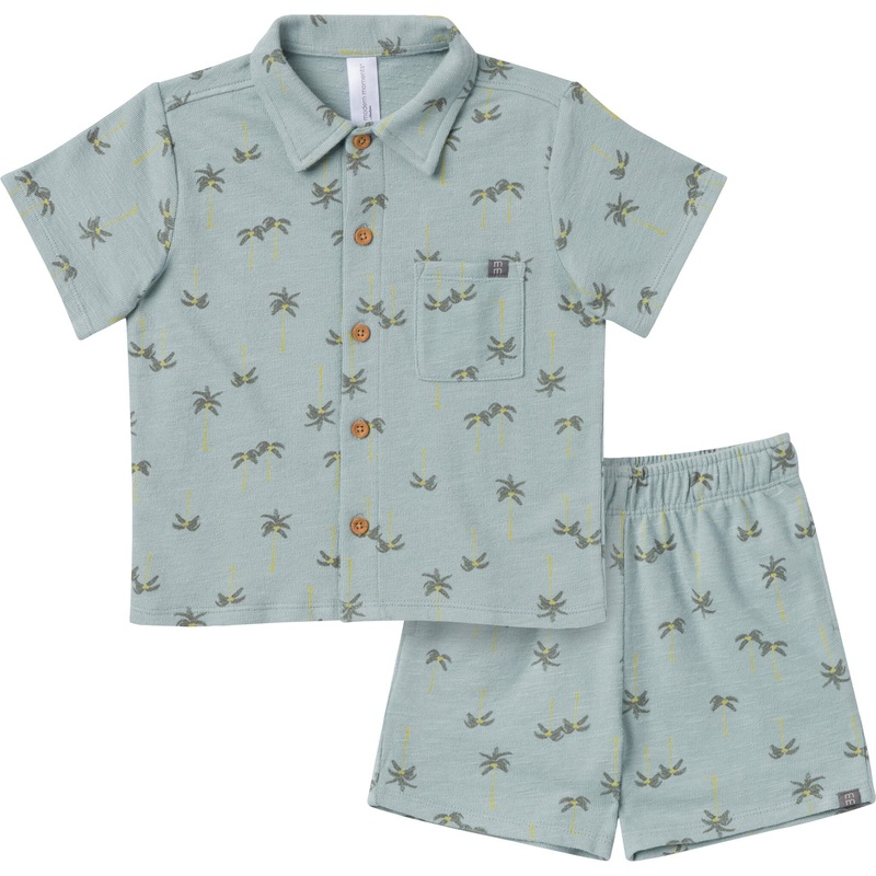 2-Piece Infant & Toddler Boys Blue Palms Button Front Shirt and Shorts Set