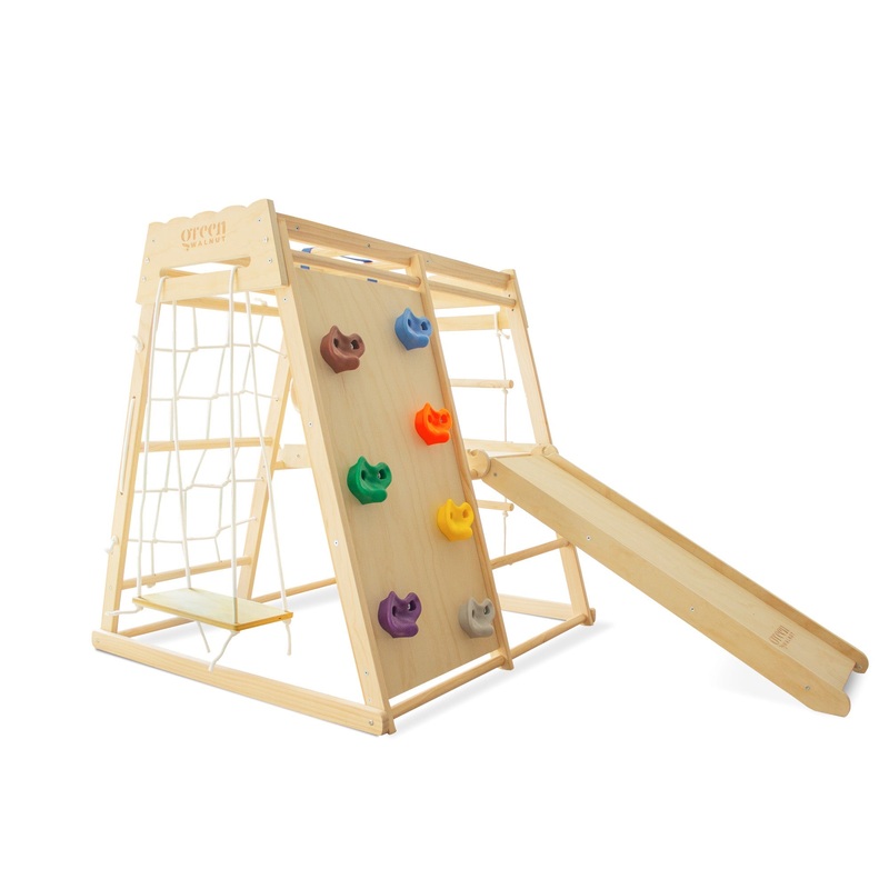 7-in-1 Wooden Kids Jungle Gym Playset With Slide Climbing Net & Swing
