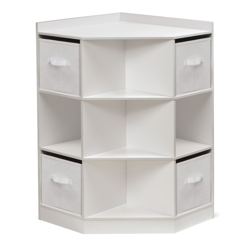 Corner Cubby Storage Unit with Four Reversible Baskets – White