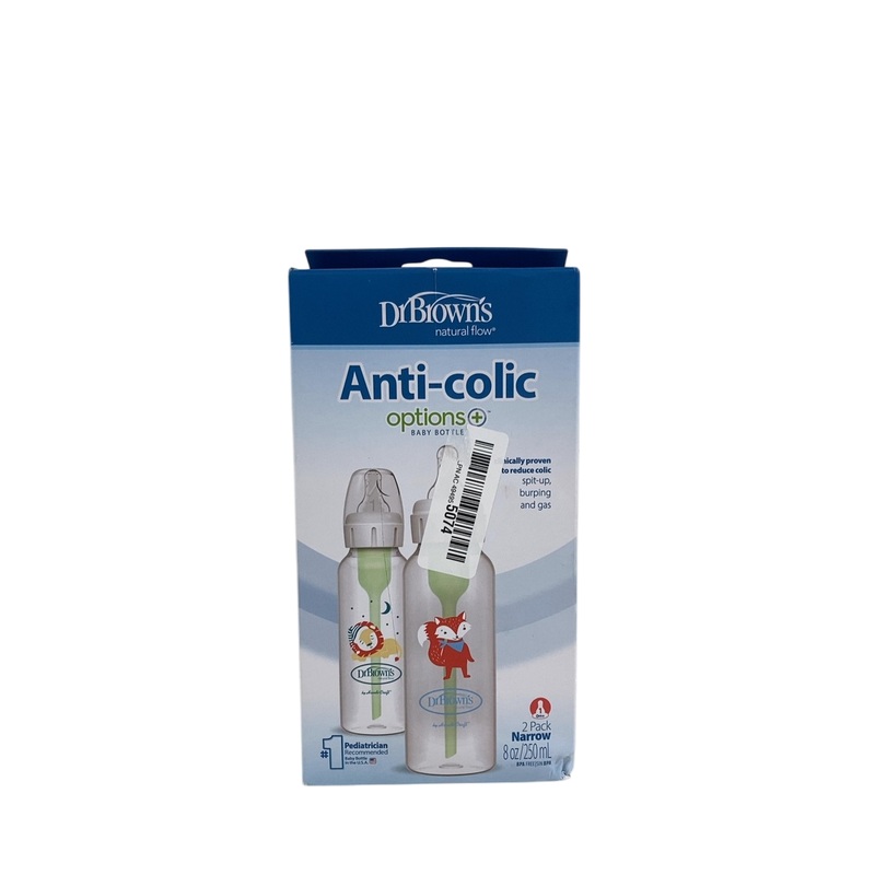 Dr. Brown’s Natural Flow Anti-Colic Options+ Narrow Baby Bottles, 8oz, Clear, 2 Pack