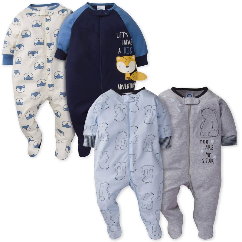 Gerber 4-Pack Baby Boys Bear & Fox Sleep ‘N Play Bundle