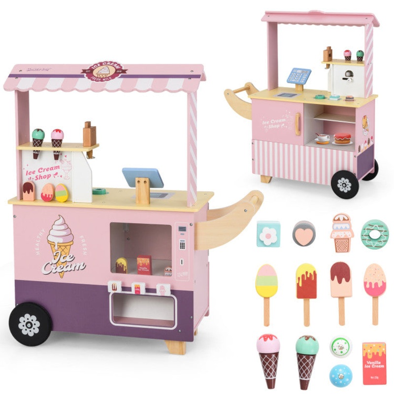 Kids Ice Cream Truck Pretend Play Set for Toddlers With Vending Machine-Pink