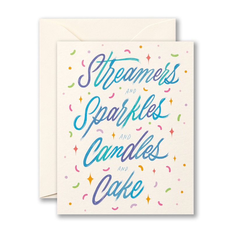 Streamers and Sparkles and Candles and Cake Greeting Card