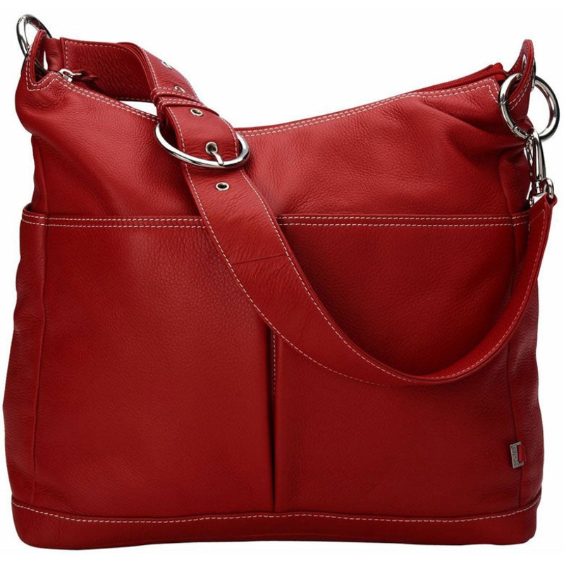 OiOi Pompeian Red Leather Two Pocket Hobo Diaper Bag