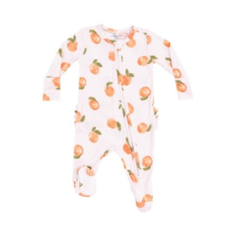 Watercolor Peaches 2 Way Zipper Ruffle Back Footie